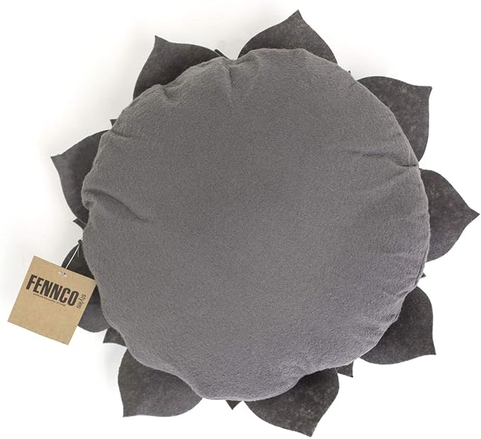 Fennco Styles Handmade 3D Heart-Shaped Petals Flower Decorative Filled Throw Pillow 13" Round - Slate Floral Pillow for Couch, Home Décor and Holiday, Housewarming Gift