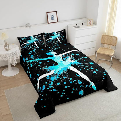 Erosebridal Girls Gymnastics Bedding Set for Gymnast Kids Boys Teens Blue Tie Dye King Size Comforter Set Gymnastics Lovers Down Comforter Dance Room Decor Gymnastics Sport Game Duvet Set, Black