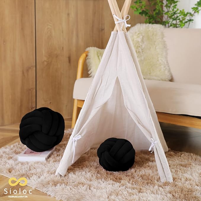 Sioloc Soft Knot Ball Pillows,Round Throw Pillow Cushion Home Decoration Plush Pillow,Throw Knotted Pillow Handmade Round Plush Pillow（7.8inches,Black）