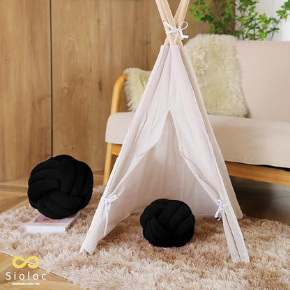 Sioloc Soft Knot Ball Pillows,Round Throw Pillow Cushion Home Decoration Plush Pillow,Throw Knotted Pillow Handmade Round Plush Pillow（7.8inches,Black）