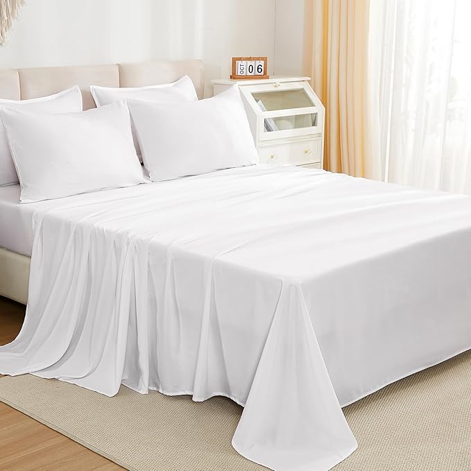 Litanika Comforter King Size Set White - 7 Pieces Bed in a Bag King Bedding Comforter Sets, Plain Lightweight Bed Set with Comforter, Sheets, Pillowcases & Shams