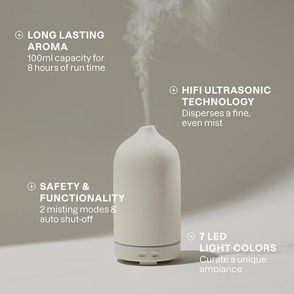 Cliganic Signature Essential Oils Diffuser Set – Aromatherapy Humidifier with LED for Home, Office & Bedroom Includes Peppermint, Lavender, Tea Tree & Orange Essential Oils Christmas Gift Kit