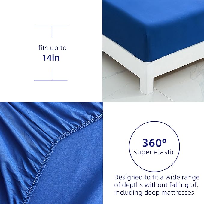 WONGS BEDDING Blue Comforter Set King 7 Pieces, Reversible Blue Rose Bed in a Bag, Lightweight Soft Microfiber Bedding Sets with Flat Sheet, Fitted Sheet, Pillowcases & Shams