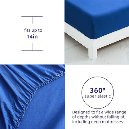 WONGS BEDDING Blue Comforter Set King 7 Pieces, Reversible Blue Rose Bed in a Bag, Lightweight Soft Microfiber Bedding Sets with Flat Sheet, Fitted Sheet, Pillowcases & Shams