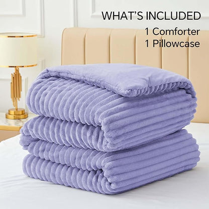 BEDELITE Fleece Twin Comforter Set -Super Soft & Warm Fluffy Lavender Bedding, Luxury Fuzzy Heavy Bed Set for Winter with 1 Pillow case