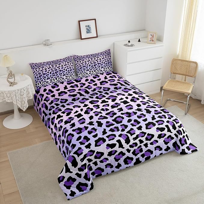 Feelyou Purple Leopard Bedding Set Cheetah Comforter Set for Kids Boys Girls Teens Room Decor Animal Print Comforter Toddler Size Safari Duvet Set 2Pcs