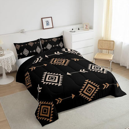 Feelyou Boho Western Comforter Set Brown Black Southwestern Aztec Tribal King Size Bedding Set for Kids Boys Girls Bohemian Duvet Quilt