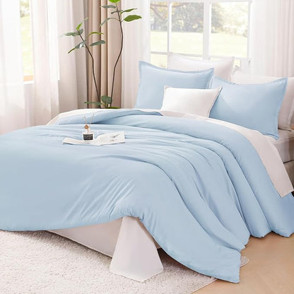 Litanika Comforters Twin XL Size Light Blue, 2 Pieces Lightweight Solid Bedding Set & Collections, All Season Fluffy Bed Set (68x92 Inches Comforter & 1 Pillowcase)