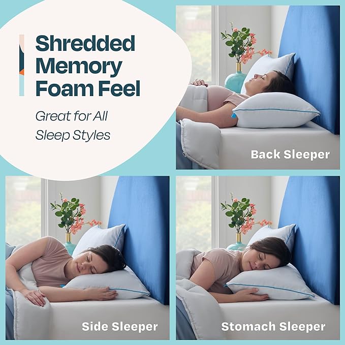 Linenspa Two Pack Shredded Gel Memory Foam Pillow, King Size – Cooling Bed Pillow – Soft and Supportive – Side, Stomach, and Back Sleepers – Pack of 2 – CertiPur Certified