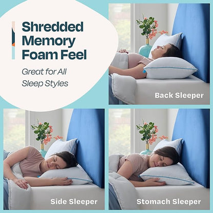 Linenspa Two Pack Shredded Gel Memory Foam Pillow, King Size – Cooling Bed Pillow – Soft and Supportive – Side, Stomach, and Back Sleepers – Pack of 2 – CertiPur Certified