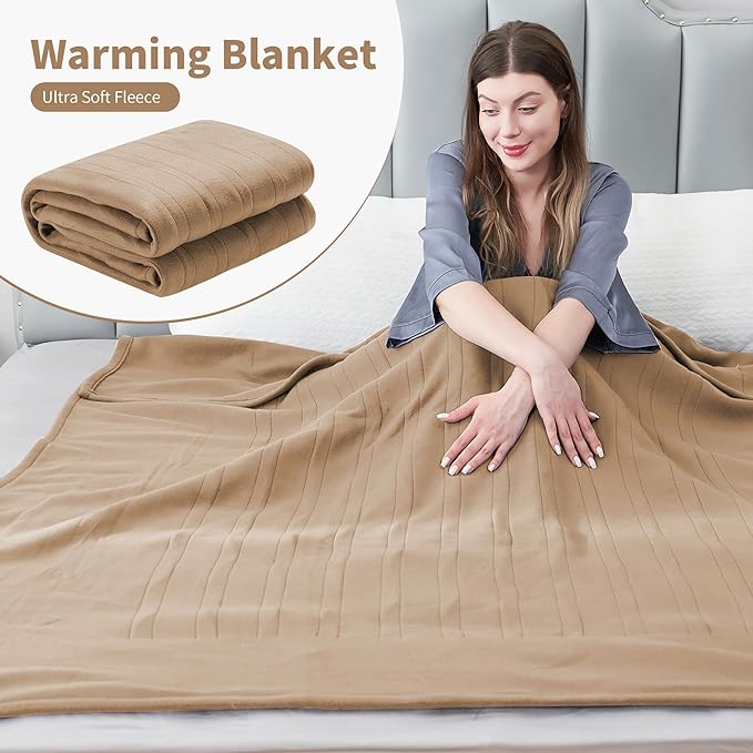 Electric Heated Blanket Full Size 72"x84",Fast Heating Throw, Soft Fleece for Bed & Sofa, 10 Hours Auto Off & 4 Heating Levels, Machine Washable, Gifts for Grandma & Family-Light Brown