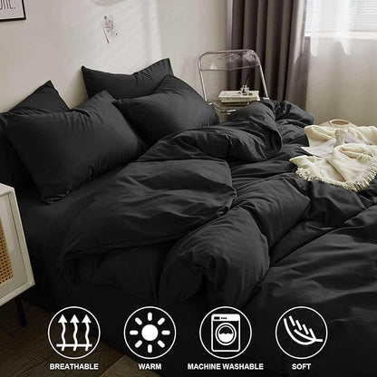 Nanko Queen Size Comforter Set Dark Black, All Season Soft Reversible Down Alternative Quilted Duvet Insert, Thin Lightweight Bed Bedding Sets in a Bag, Modern Style for Women Men Teen,88 x 90 inch