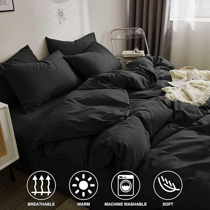 Nanko King Size Comforter Set Dark Black, All Season Soft Reversible Down Alternative Quilted Duvet Insert, Microfiber Filling, Luxury Quality Bedding Sets in a Bag for Women Men, 104 x 90 Bed Sets