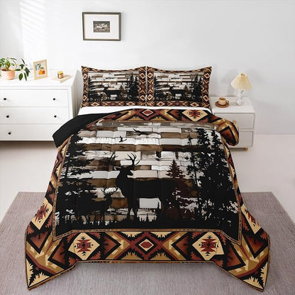 Feelyou Deer Bedding Set Wild Animal Comforter Set for Kids Boys Girls Southwestern Comforter Hunting Theme Quilt Set Bedroom Collection 3Pcs Full Size