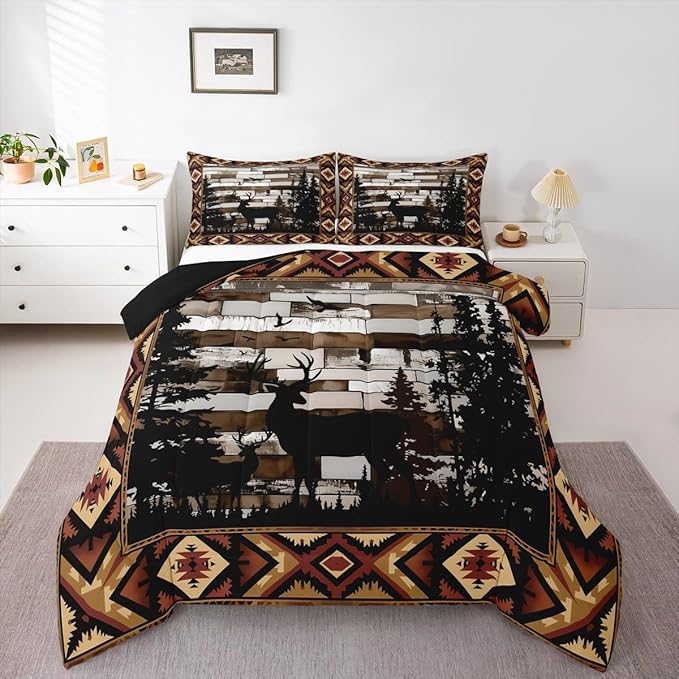 Feelyou Deer Bedding Set Wild Animal Comforter Set for Kids Boys Girls Southwestern Comforter Hunting Theme Quilt Set Bedroom Collection 2Pcs Toddler Size
