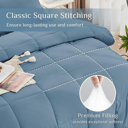 JOLLYVOGUE California King Comforter Set, Ultra-Soft Bed in a Bag Cal King Size 7 Pieces, Oeko-TEX Certified Bedding Set with Down Alternative Comforter, Sheets, Pillowcases & Shams, Dusty Blue