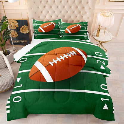 Tailor Shop Football Comforter Set for Boys Kids Teens Green Rugby Football Field Bedding Sets King Size with 1 Comforter 2 Pillow Shams…