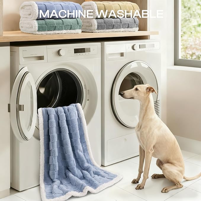 Luciphia Waterproof Dog Blanket for Medium Dogs Washable Soft Sherpa Fleece Cat Blankets with 3D Jacquard Cozy Calming Reversible Couch Protector Furniture Protection for Pet, Blue White, 57x40 inch