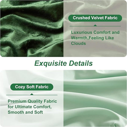 Ivellow Queen Comforter Set 7 Pieces Bed in a Bag Crushed Velvet Comforter Set Flannel Queen Green Comforter Ultra Soft Breathable Luxury Soft Warm Winter Bedding Set with Sheets, Pillowcases & Shams