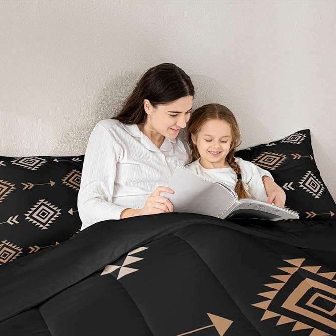 Feelyou Boho Western Comforter Set Brown Black Southwestern Aztec Tribal King Size Bedding Set for Kids Boys Girls Bohemian Duvet Quilt