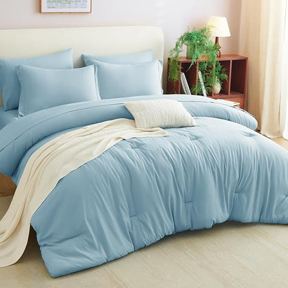CozyLux Full Size Comforter Set Light Blue, 7 Pieces Bed in a Bag Full Comforter Set with Sheets, Bedding Set with Down Alternative Comforter, Fitted Sheet, Flat Sheet, Pillow Shams and Pillowcases