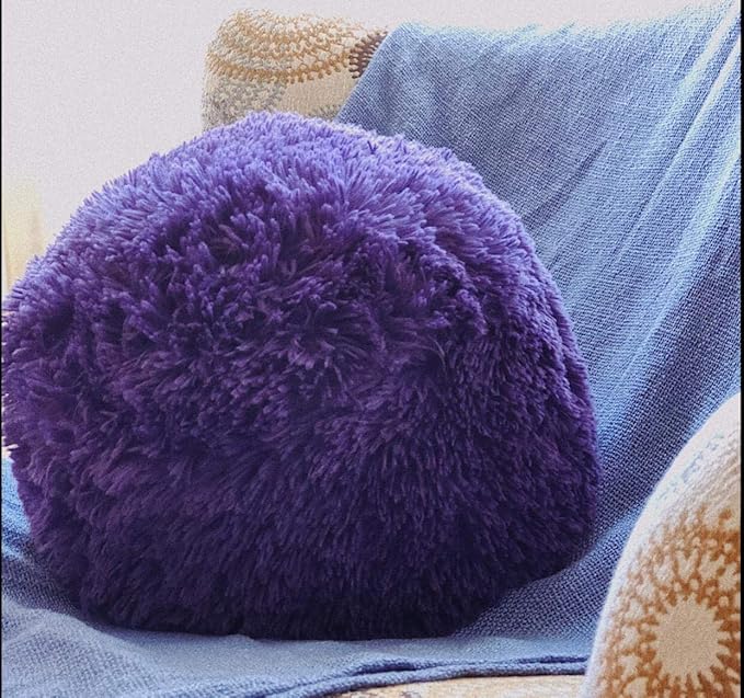 Super Soft Faux Fur Throw Pillow, 12" Diameter Throw Pillow (Purple)