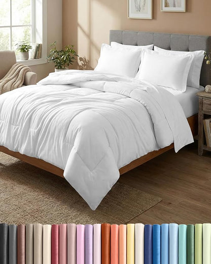 Full Comforter Set - 7 Piece Bed in a Bag Full Size Bed Set - Down Alternative Comforter, Flat Sheet, Fitted Sheet, Pillowcase & Shams for All Seasons - Ultra Soft, Cozy, Comfy and Breathable - White