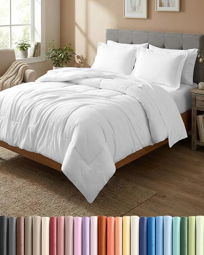 King Comforter Set - 7 Piece Bed in a Bag King Size Bed Set - Down Alternative Comforter, Flat Sheet, Fitted Sheet, Pillowcase & Shams for All Seasons - Ultra Soft, Cozy, Comfy and Breathable - White