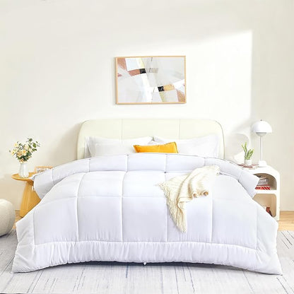 SLEEP ZONE Queen Size Comforter Set Duvet Insert, Down Alternative Reversible Comforter, Lightweight, Soft and Breathable Bedding All Season, Square Quilting White