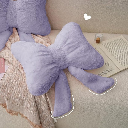 2Pack Soft Furry Bow Throw Pillows Cute Bowknot Plush Pillow Home Decor Stuffed Bow Lumbar Pillow for Bed Couch Living Room Decor (Purple)