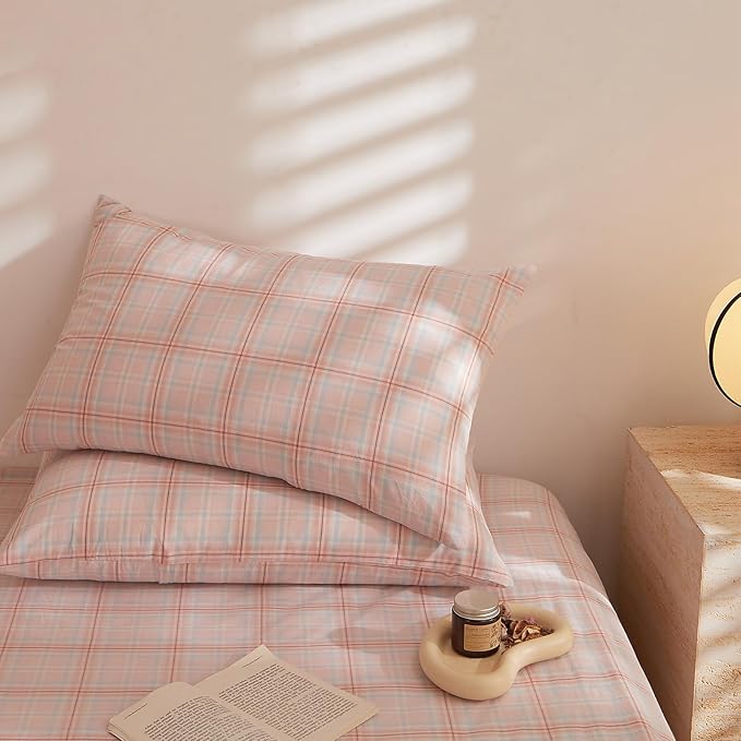 HighBuy Pink Plaid Comforter Set King Fluffy 3 Piece Chic Bohemian Gingham Grid Patchwork Hotel Quality Bedding Comforter Soft Aesthetic for College Teens 1 Boho Comforter with 2 Pillowcases