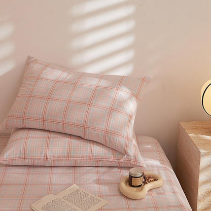 HighBuy Queen Comforter Set Gingham Plaid Boho Chic Bedding Comforter Bed Set Pink Checkered Grid Pattern Soft Fluffy Boho Comforter for Women Girls Queen Bed,Skin Friendly,All Season