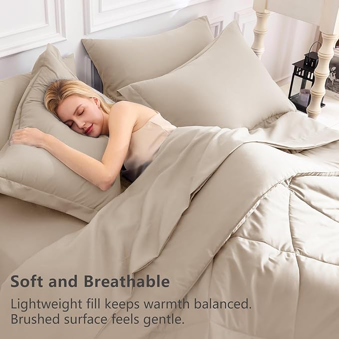 CozyLux Queen Comforter Set Wheat - Bed in a Bag Queen Size 7 Pieces, Luxury Soft Bed Set for All Seasons, Bedding Set with Down Alternative Comforter, Sheets, Pillowcases & Shams