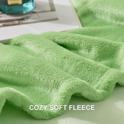 Hansleep Fleece Grass Green King Blanket, Super Soft Flannel Fuzzy Plush Cozy Blanket for All Seasons, Grass Green, King 90x108 Inches