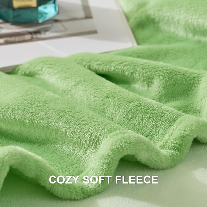 Hansleep Fleece Grass Green Queen Blanket, Super Soft Flannel Fuzzy Plush Cozy Blanket for All Seasons, Grass Green, Queen 90x90 Inches
