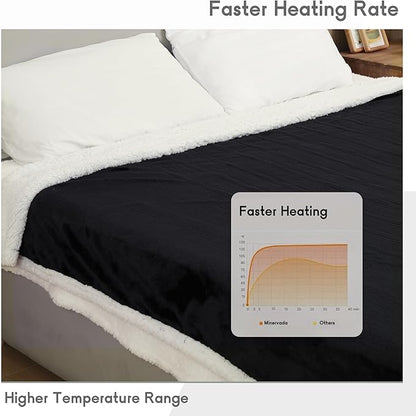 Heated Blanket Electric Blanket Full Size 72''x84'' with 9 Heating Levels, 1-10 Hour Auto Shut Off, Machine Washable, Flannel & Sherpa Soft Warming Blanket for Couch, Bed, Office - Black