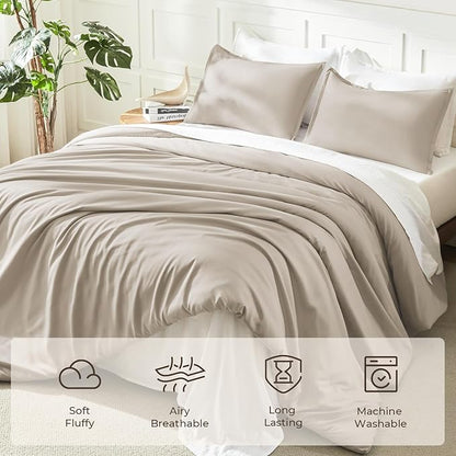 Litanika Comforters Oatmeal Oversized King Size, 3 Pieces Lightweight Solid Bedding Comforter Set, All Season Fluffy Bed Set (120x98In Comforter & 2 Pillowcases)