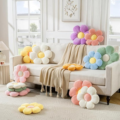 Flower Pillow, White Throw Pillows Cute Daisy Decorative Pillow Cushion Seating Home Decorative for Bed, Sofa, Couch