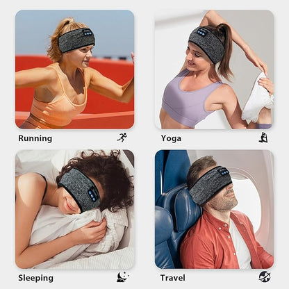 Adjustable Headband Headphones, Sleeping Headphones with Ultra-Thin Speakers, Bluetooth Headband for Side Sleepers, Yoga, Running, Workout, Travel-Grey