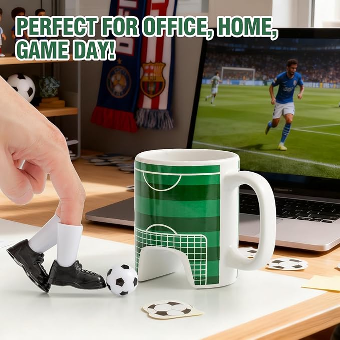 Soccer Mug Funny Coffee Cup Novelty Ceramic Mug With Cute Soccer Ball and Finger Shoes Football Players Gifts for Boys Football Lovers Coach Birthday Christmas Fathers Day