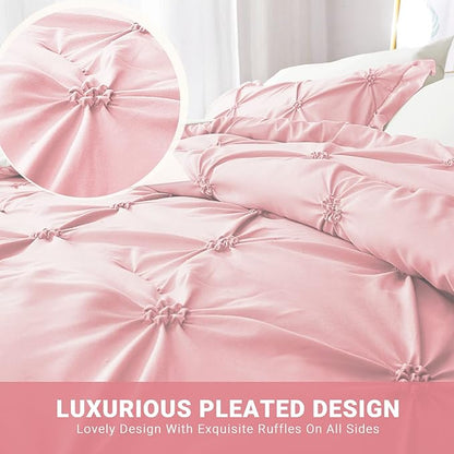 JOLLYVOGUE Queen Comforter Set 7 Pieces, Pink/Ivory Bed in a Bag Comforter Set for Bedroom, Bedding Comforter Sets with Comforter, Sheets,Ruffled Shams & Pillowcases