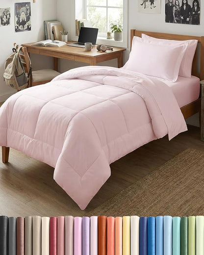 Twin XL Comforter Set - 5 Piece Bed in a Bag Twin XL Size Bed Set - Down Alternative Comforter, Flat Sheet, Fitted Sheet, Pillowcase & Sham for All Seasons - Soft, Comfy & Breathable - Lavender Pink