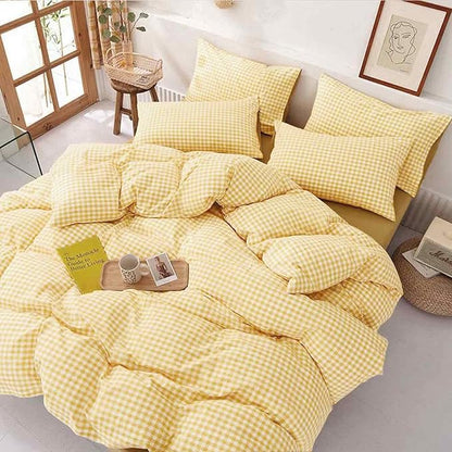 ETDIFFE Full Size Yellow Comforter Set, 3 Piece Farmhouse Gingham Grid Bed Set - Lightweight Buffalo Checkered Plaid Microfiber Down Alternative Comforter, 80x90
