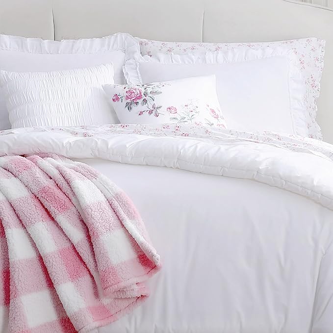 Shabby Chic® - King 3-Piece Comforter Set, Soft Cotton Bedding with Matching Shams, Romantic Ruffled Home Decor for All Seasons (Brette White, King)
