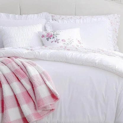 Shabby Chic® - King 3-Piece Comforter Set, Soft Cotton Bedding with Matching Shams, Romantic Ruffled Home Decor for All Seasons (Brette White, King)