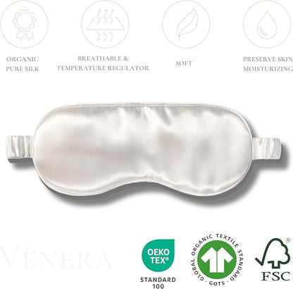 Silk Sleep Mask - 100% Pure 22 Momme Mulberry Silk Eye Sleeping Mask for Women and Men - Blackout Eye Mask for Sleeping (White)