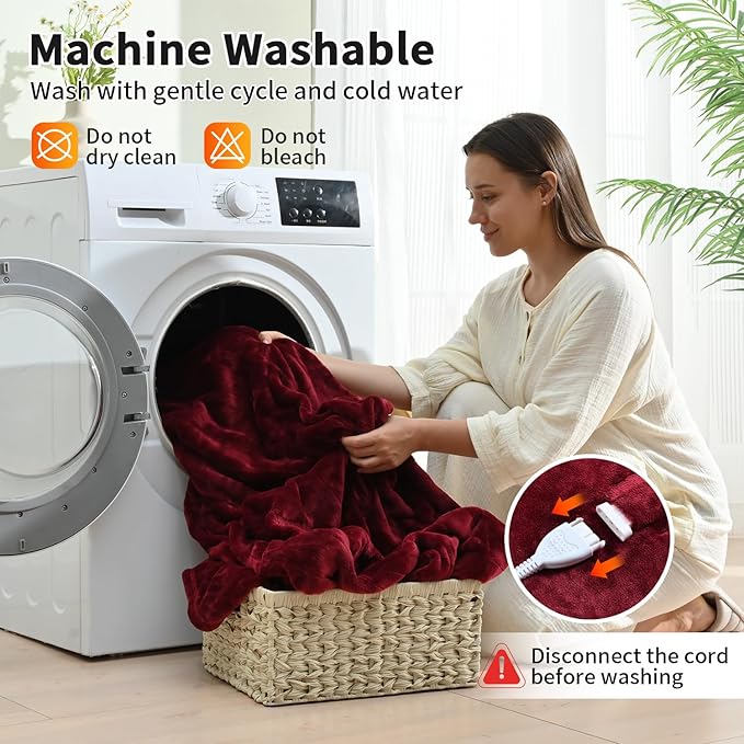 Heated Electric Blankets - Soft Flannel Heating Throw Electric Blanket Full Size 77" × 84" Red - Velvet & Velvet