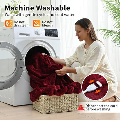 Heated Electric Blankets - Soft Flannel Heating Throw Electric Blanket Queen Size 84" × 90" Red - Velvet & Velvet