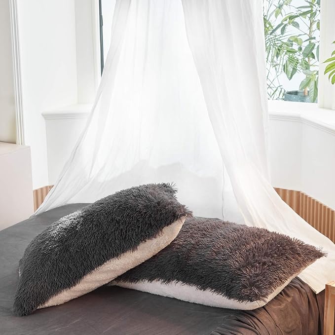 Joyreap 3-Piece Plush Shaggy Comforter Set, Full/Queen Size Luxury Faux Fur Sherpa Reversible Bedding Comforter Set, Ultra Cozy Warm Fluffy Bedding Set for Winter (Black, 88x88 inches)