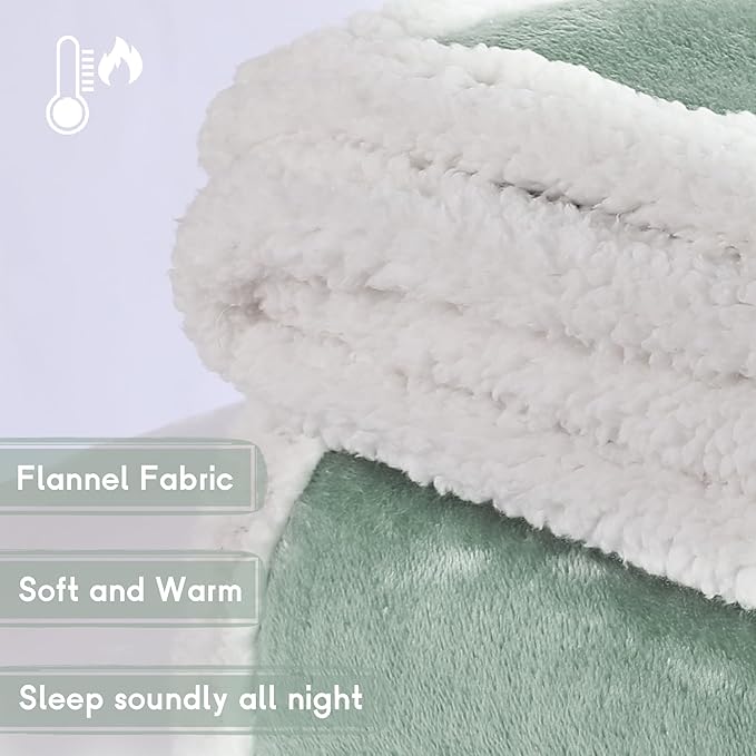 Heated Blanket Electric Throw Size 50''x60'' with 9 Heating Levels, 1-10 Hour Auto Shut Off, Machine Washable, Flannel & Sherpa Double-Sided Soft Warming Blanket for Couch, Bed, Office - Light Green